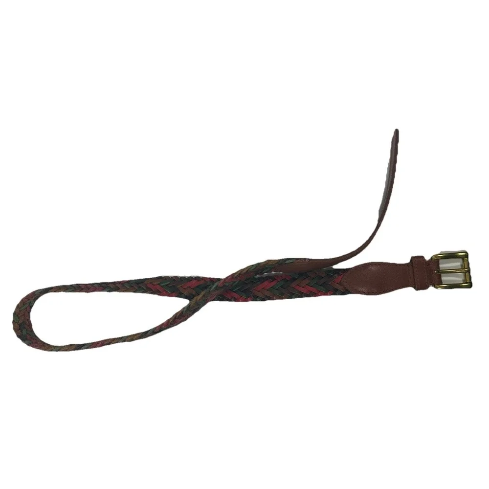 Braided Leather Belt Womens 32/ML Multicolor Brass Buckle